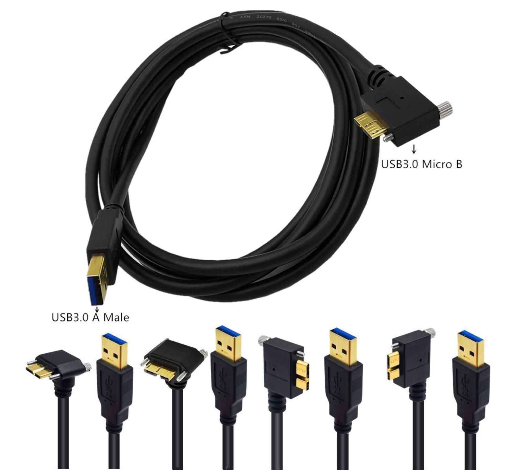 Type-A to Micro-B, USB 3.0 Locking Cable, 5m