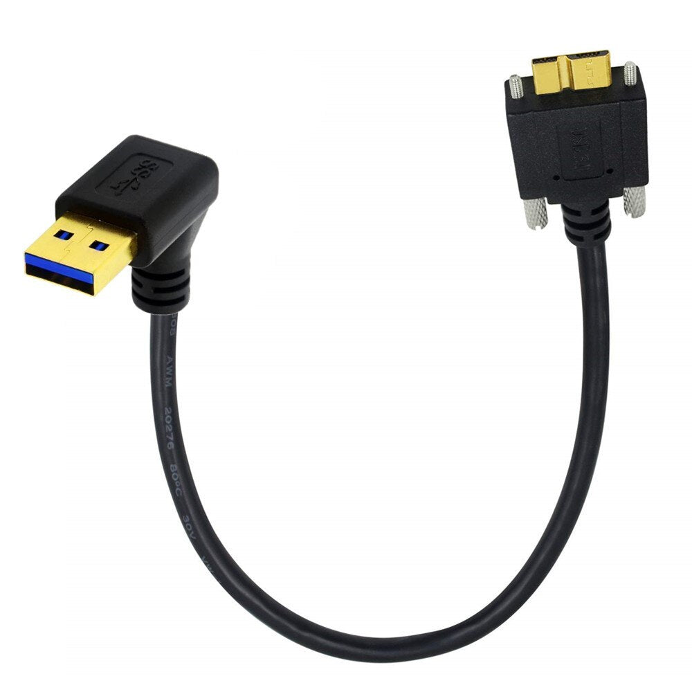 USB-A 3.0 Angled Male To Micro B Male Panel Mount Screw Locking Cable