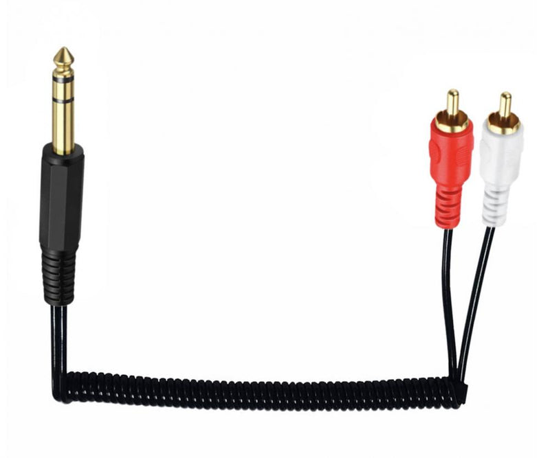 6.35mm 1/4 inch TRS to 2 RCA Stereo Audio Y Splitter Coiled Cable