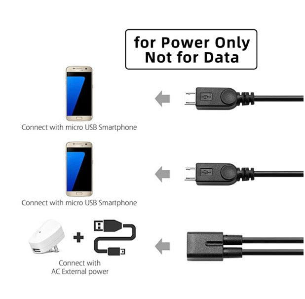 USB-C Female to Dual Micro USB 5Pin Male Splitter Extension Charge Cable