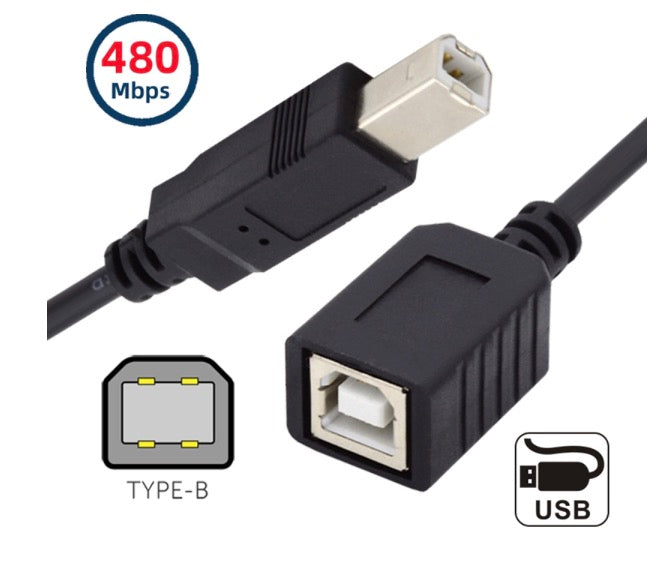 USB 2.0 B Type Male to Female Printer Extension Cable 0.2m