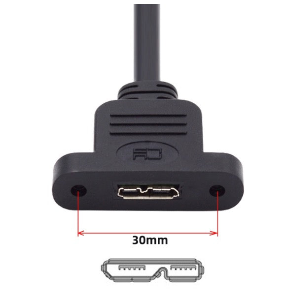 USB-C Male to Micro 3.0 Type-B Female Screw Mount Extension Cable 5Gbps