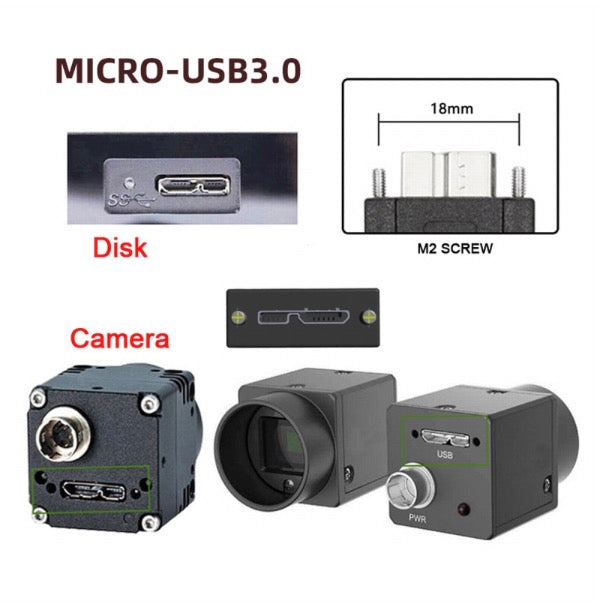 USB-C to Micro B 3.0 Screw Mount Straight Cable for Industrial Camera Storage 1m