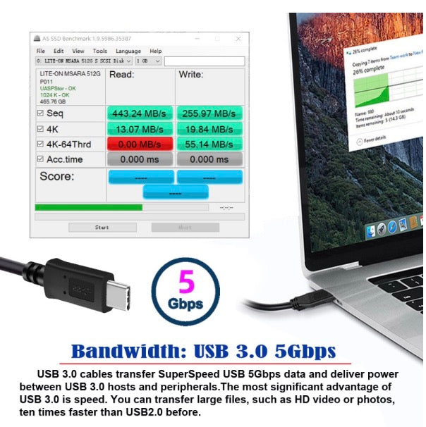 USB-C to Micro USB 3.0 Panel Mount Cable - Up Angle