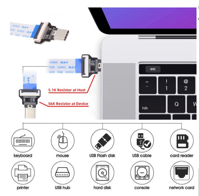 USB-C Male Host to Male Target Data OTG Flat Slim FPC Cable