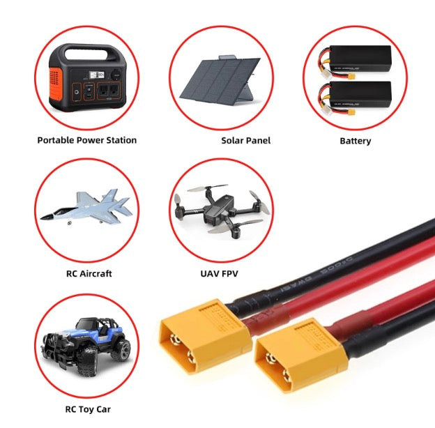 XT60 Male to Male 12AWG Extension Cable Connector for RC Battery Portable Power Station Solar Panel