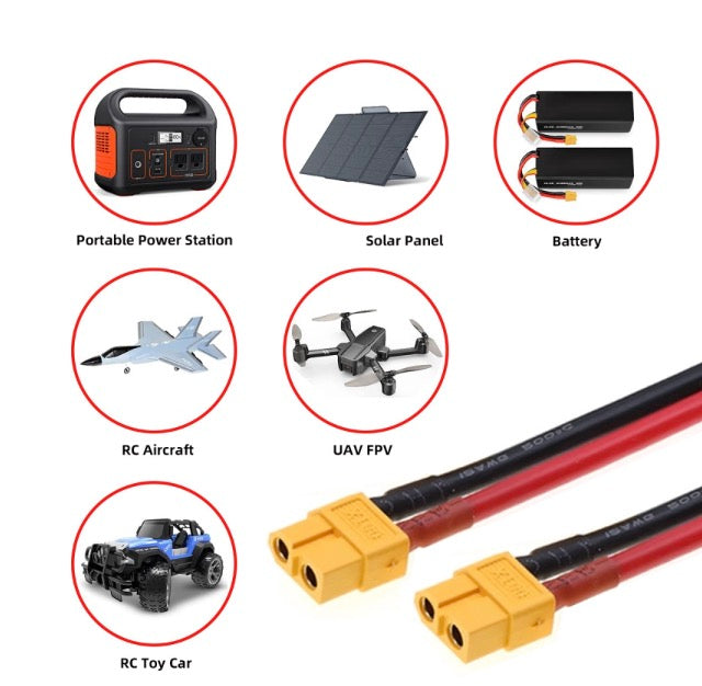 XT60 Female to Female 12AWG Extension Cable Connector for RC Battery Portable Power Station Solar Panel