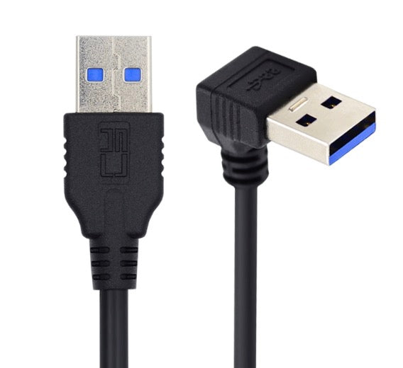 USB-A 3.0 Down Angled Male to Straight Male Data Cable 0.3m