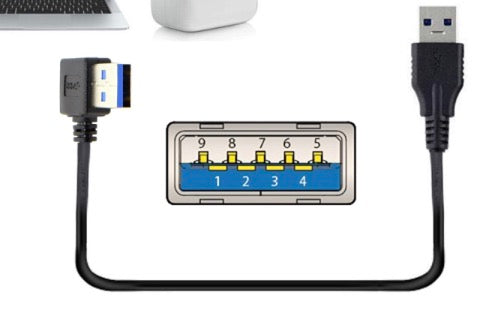 USB-A 3.0 Left Angled Male to Straight Male Data Cable 0.3m