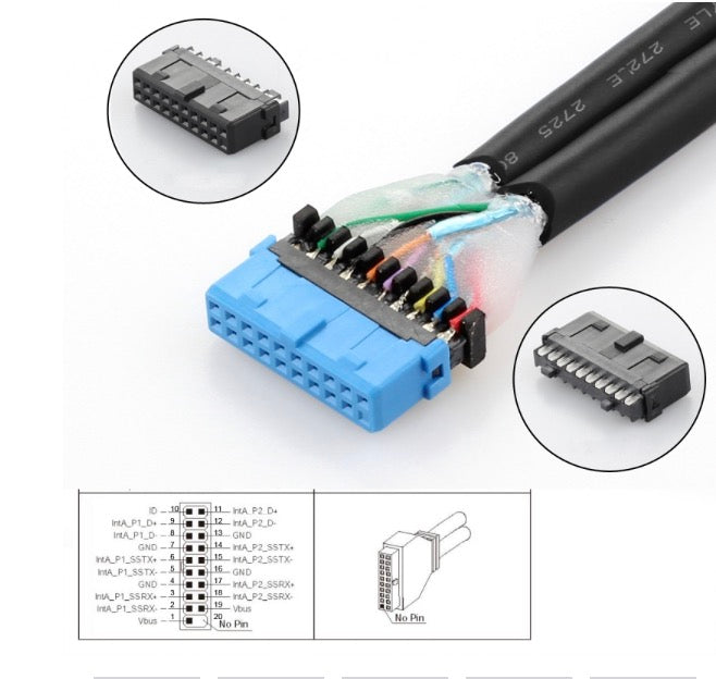 USB 3.0 Motherboard 19/20Pin to USB-C & USB 3.0 Female PCI-E Back Panel Cable 5Gbps