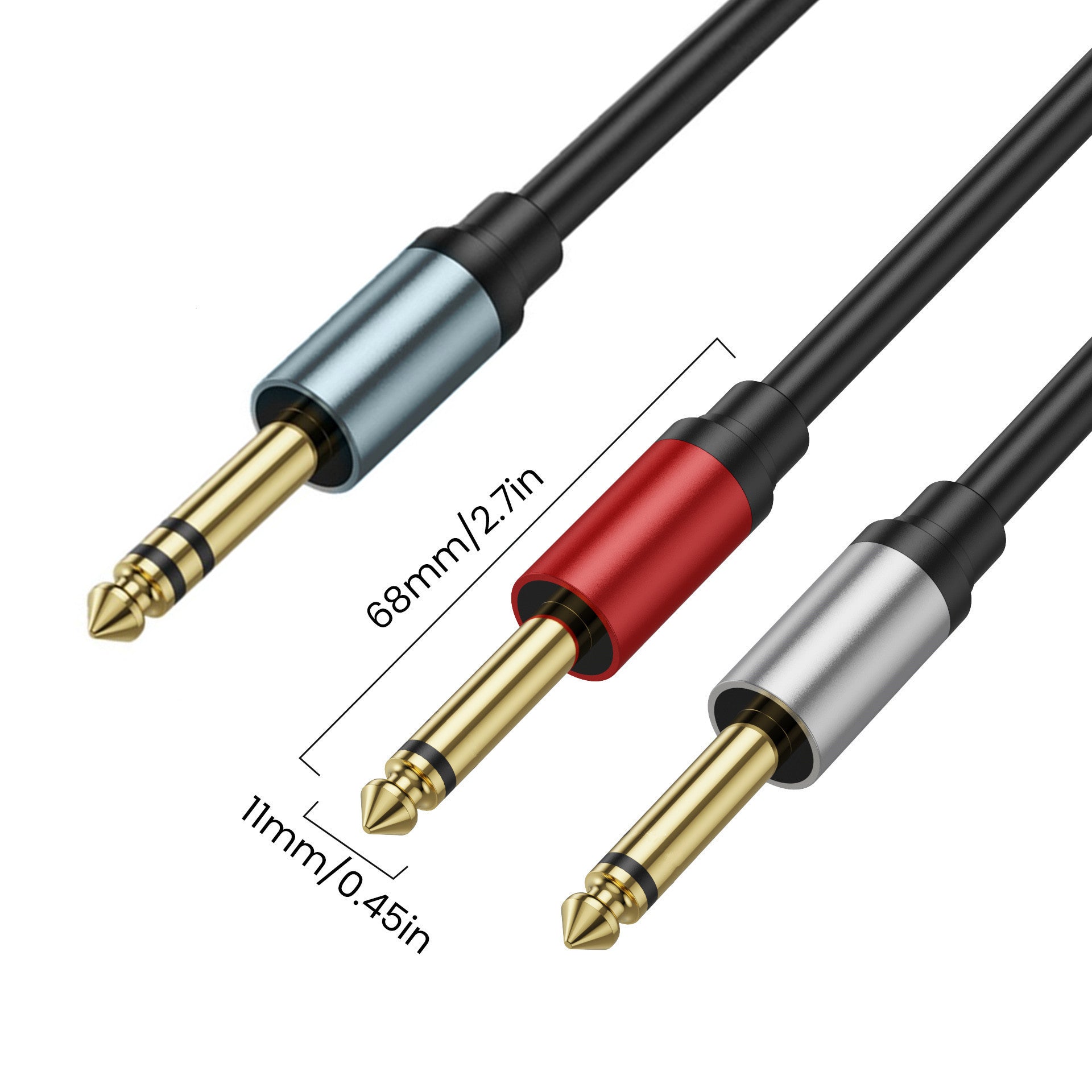 1/4 inch TRS Stereo Y Splitter Insert Cable, 6.35mm Male Jack to Dual 6.35mm Male TS Mono Breakout Audio Cable