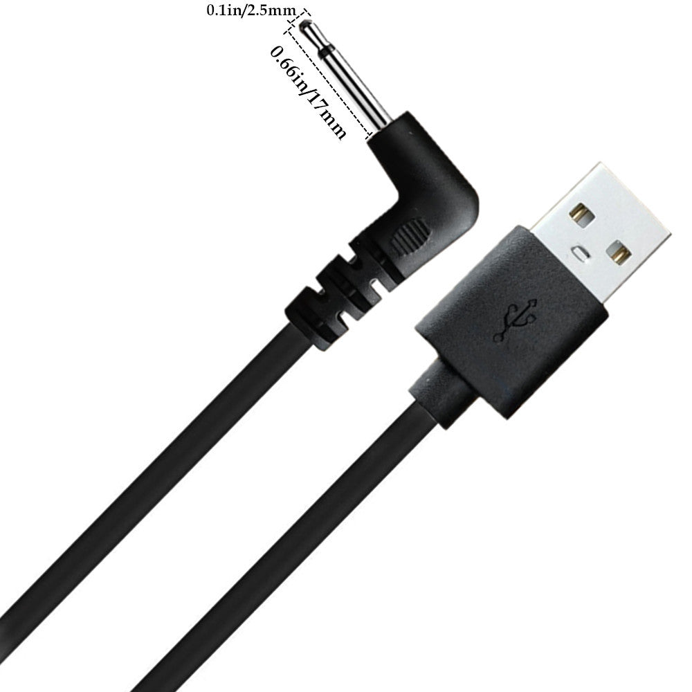 2.5mm USB DC Power Charging Cable For Rechargeable Massagers Black 1.2m