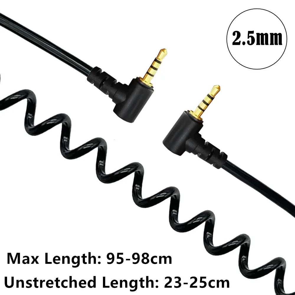 2.5mm 4 Pole to 2.5mm 4 Poe TRRS Stereo Headset Angle Coiled Audio Cable