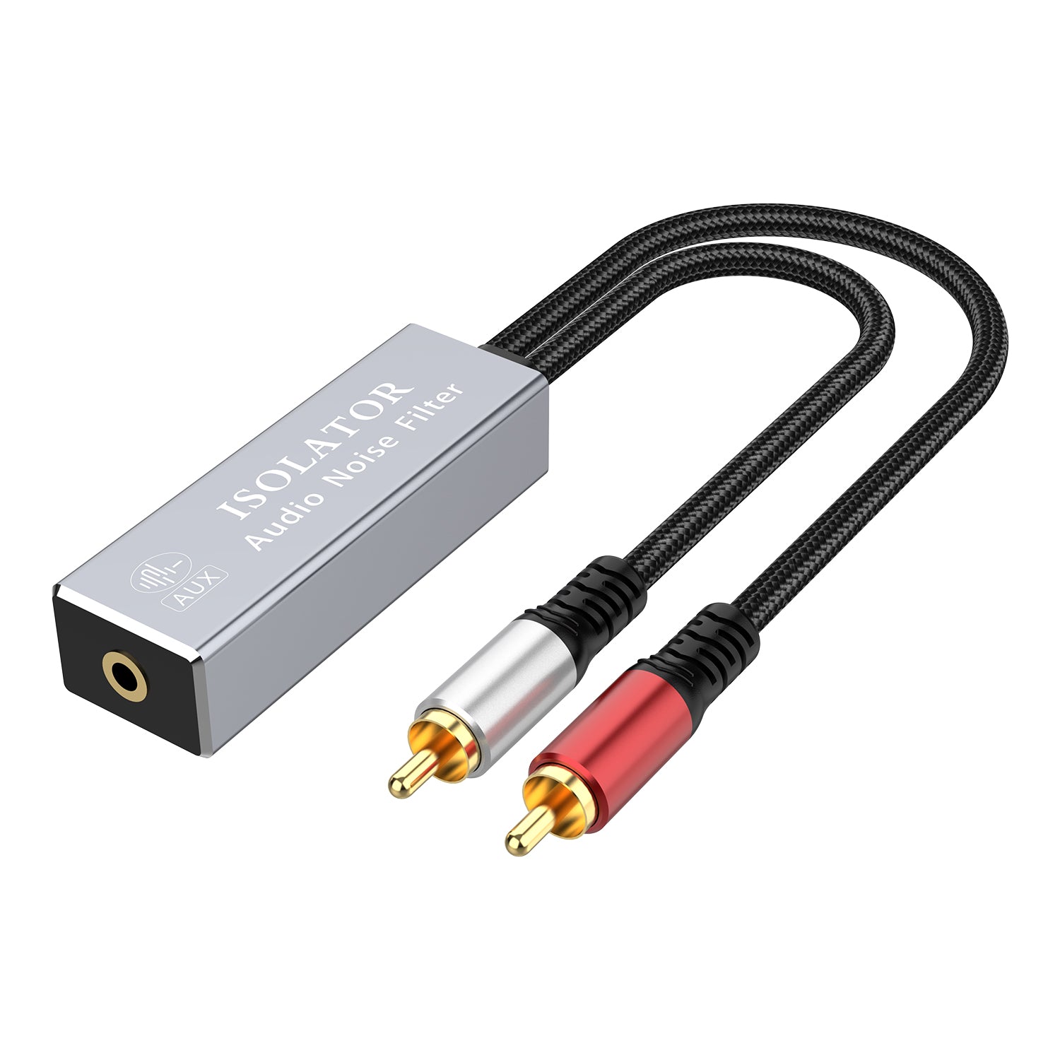 Dual RCA Male to 3.5mm Female Ground Loop Isolator Hum Eliminator for Home Stereo System/Speaker/Microphone/Car Kit/Audio Player