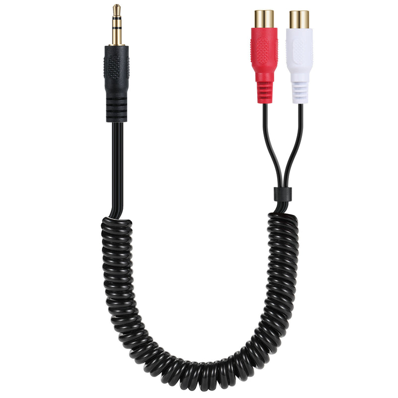 3.5mm Male to 2 x RCA Female Audio Y Splitter Coiled Cable