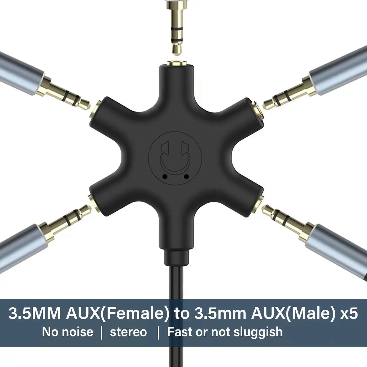 3.5mm Male AUX to 5 Ports Female Multi Headphone Stereo Audio Splitter 1m