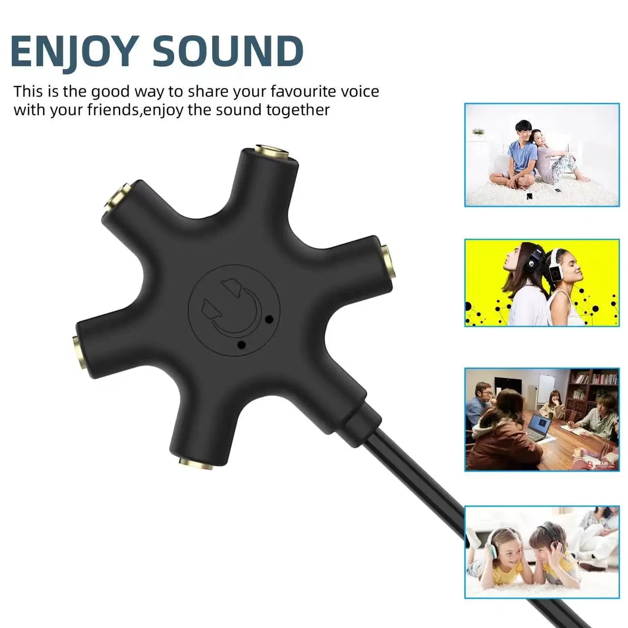 3.5mm Male AUX to 5 Ports Female Multi Headphone Stereo Audio Splitter 1m