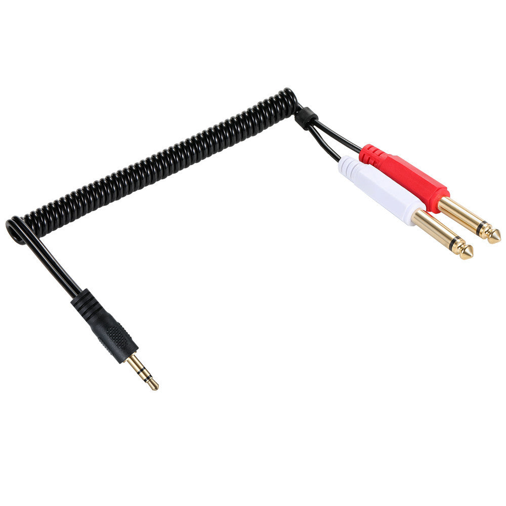 3.5mm (Mini) 1/8" TRS Stereo Male to Dual 1/4 Inch 6.35mm Mono TS Male Y Splitter Spiral Cable