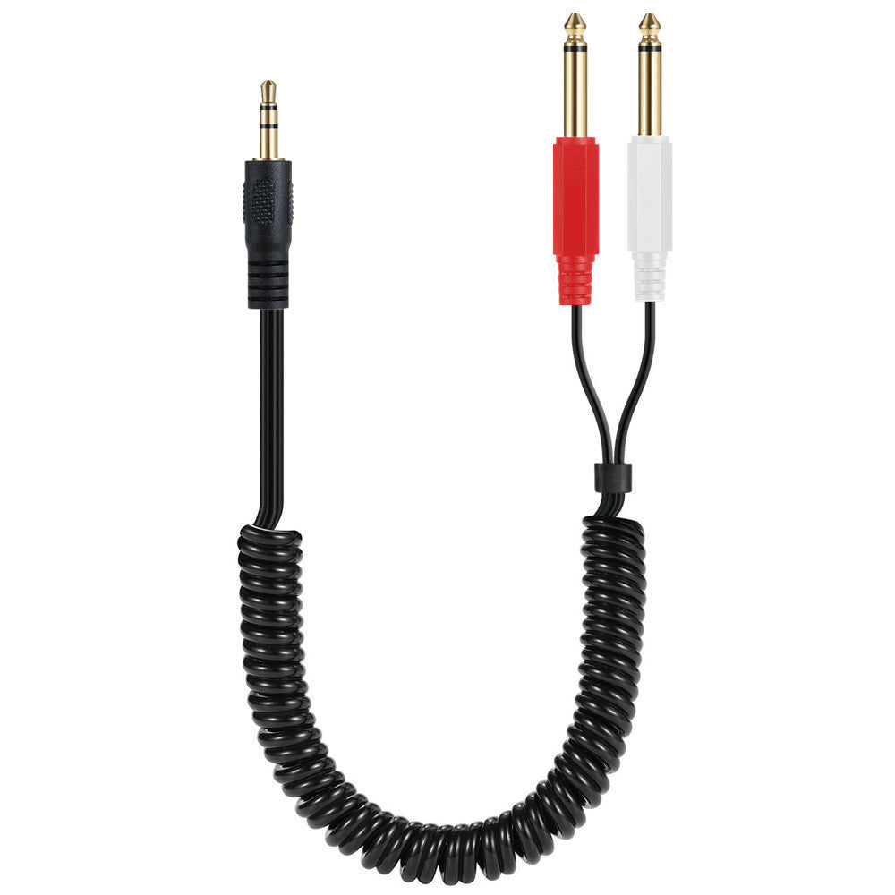 3.5mm (Mini) 1/8" TRS Stereo Male to Dual 1/4 Inch 6.35mm Mono TS Male Y Splitter Spiral Cable