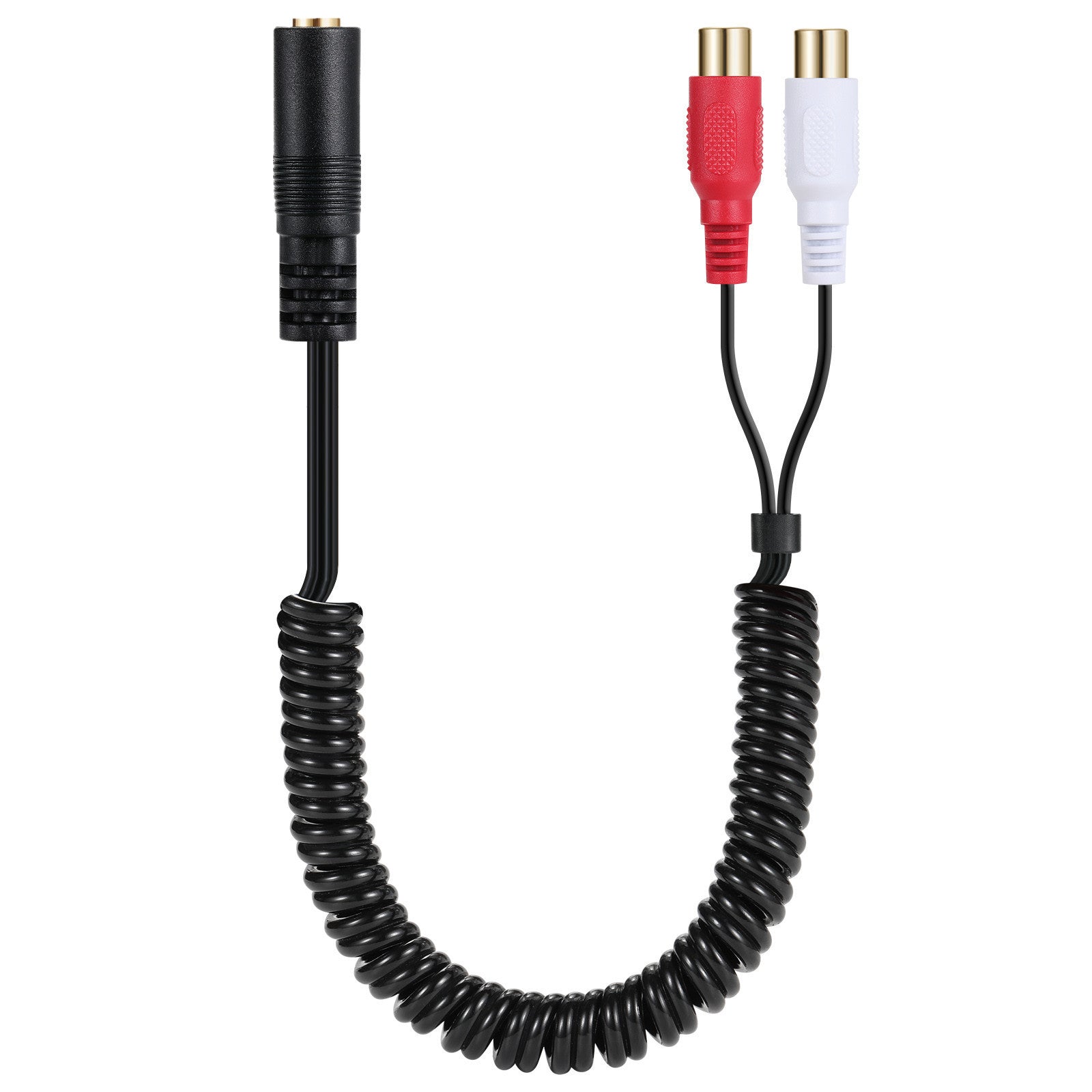 3.5mm (Mini) 1/8" TRS Stereo Female to Dual RCA Female Y Splitter Spiral Cable