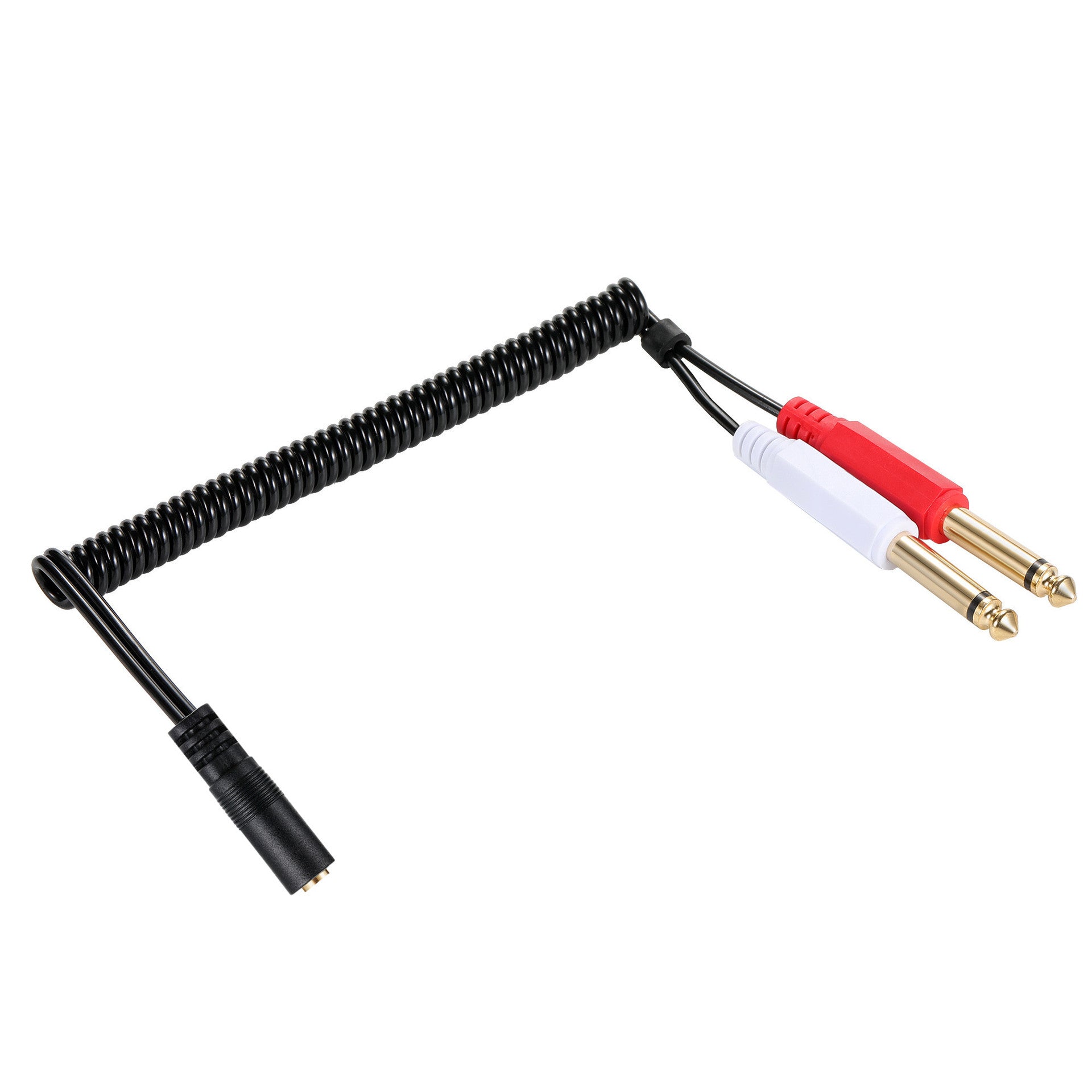 3.5mm (Mini) 1/8" TRS Stereo Female to Dual 1/4 Inch 6.35mm Mono TS Male Y Splitter Spiral Cable