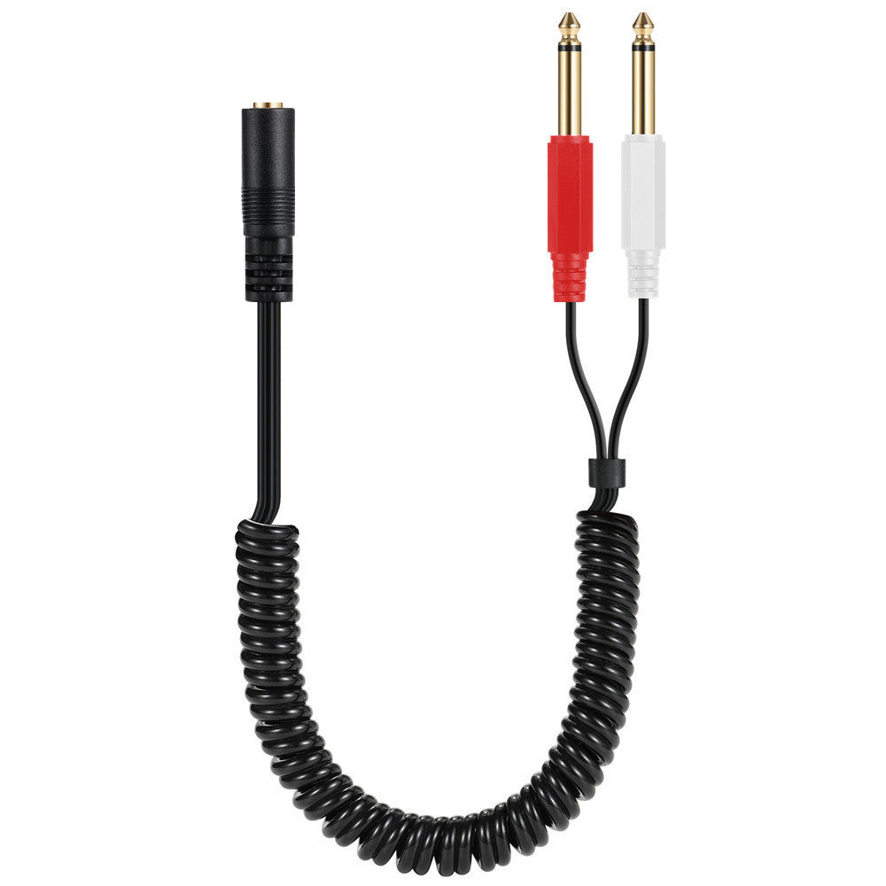 3.5mm (Mini) 1/8" TRS Stereo Female to Dual 1/4 Inch 6.35mm Mono TS Male Y Splitter Spiral Cable