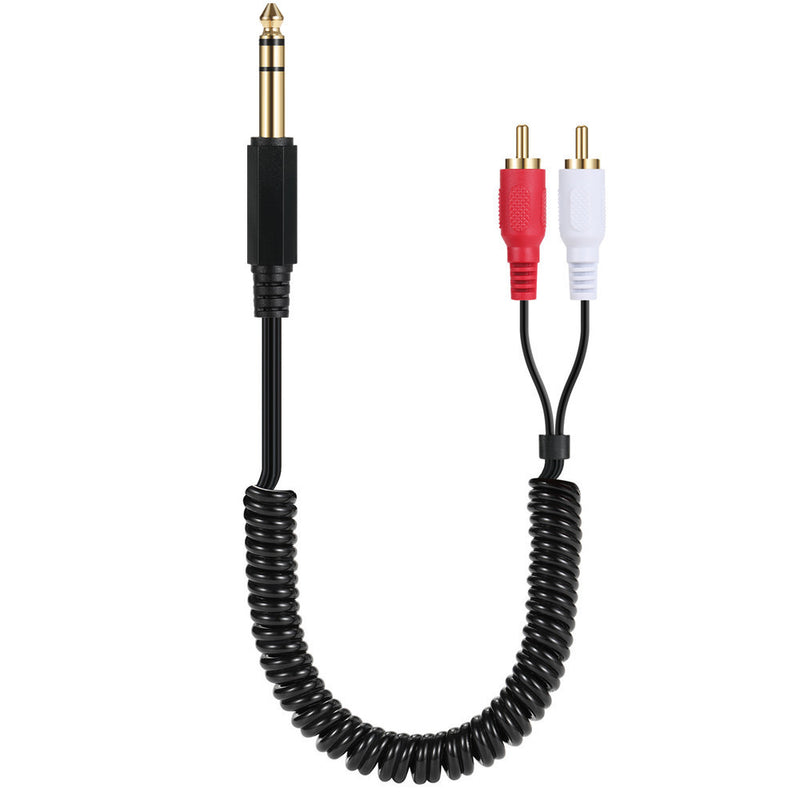 6.35mm 1/4 inch TRS to 2 RCA Stereo Audio Y Splitter Coiled Cable