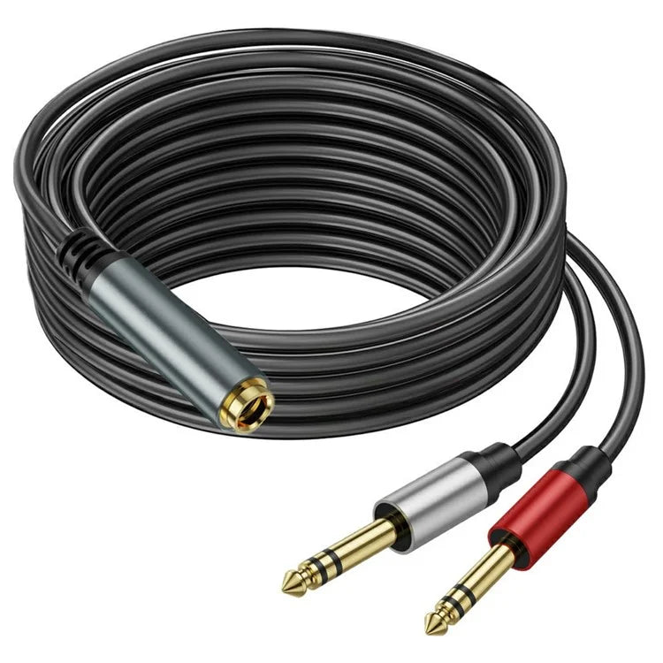 6.35mm Female Jack to 2 x 1/4" Male Plug Stereo Audio Adapter Y Splitter Speaker Cable