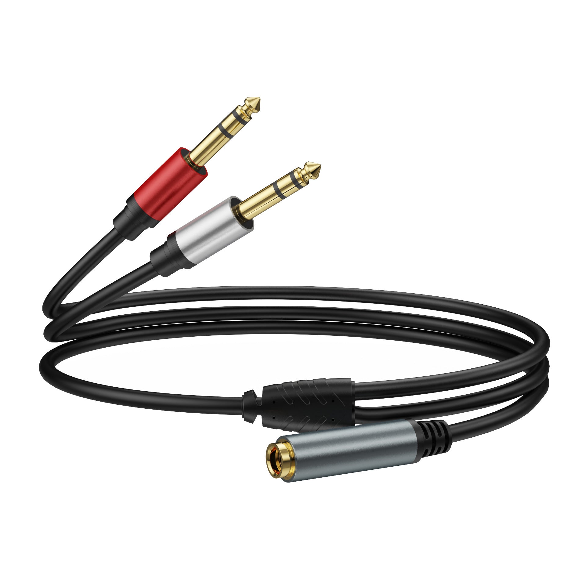 6.35mm Female Jack to 2 x 1/4" Male Plug Stereo Audio Adapter Y Splitter Speaker Cable