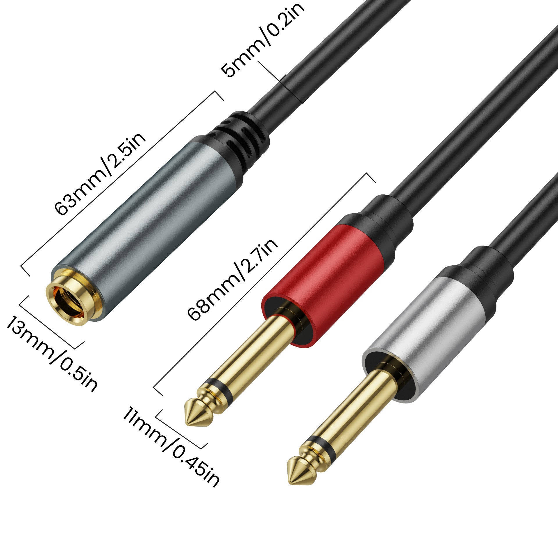 1/4 inch TRS Stereo Splitter Y Cable, 6.35mm TRS Stereo Female Plug to Dual 6.35mm Male TS Mono Jack Audio Speaker Adapter