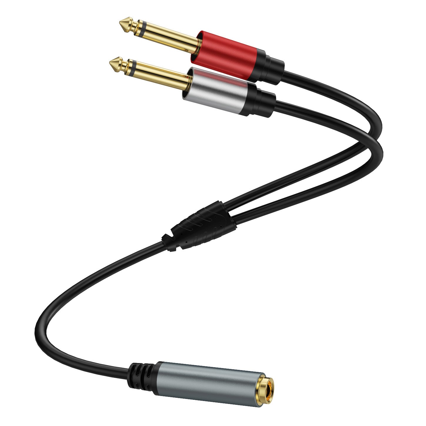 1/4 inch TRS Stereo Splitter Y Cable, 6.35mm TRS Stereo Female Plug to Dual 6.35mm Male TS Mono Jack Audio Speaker Adapter