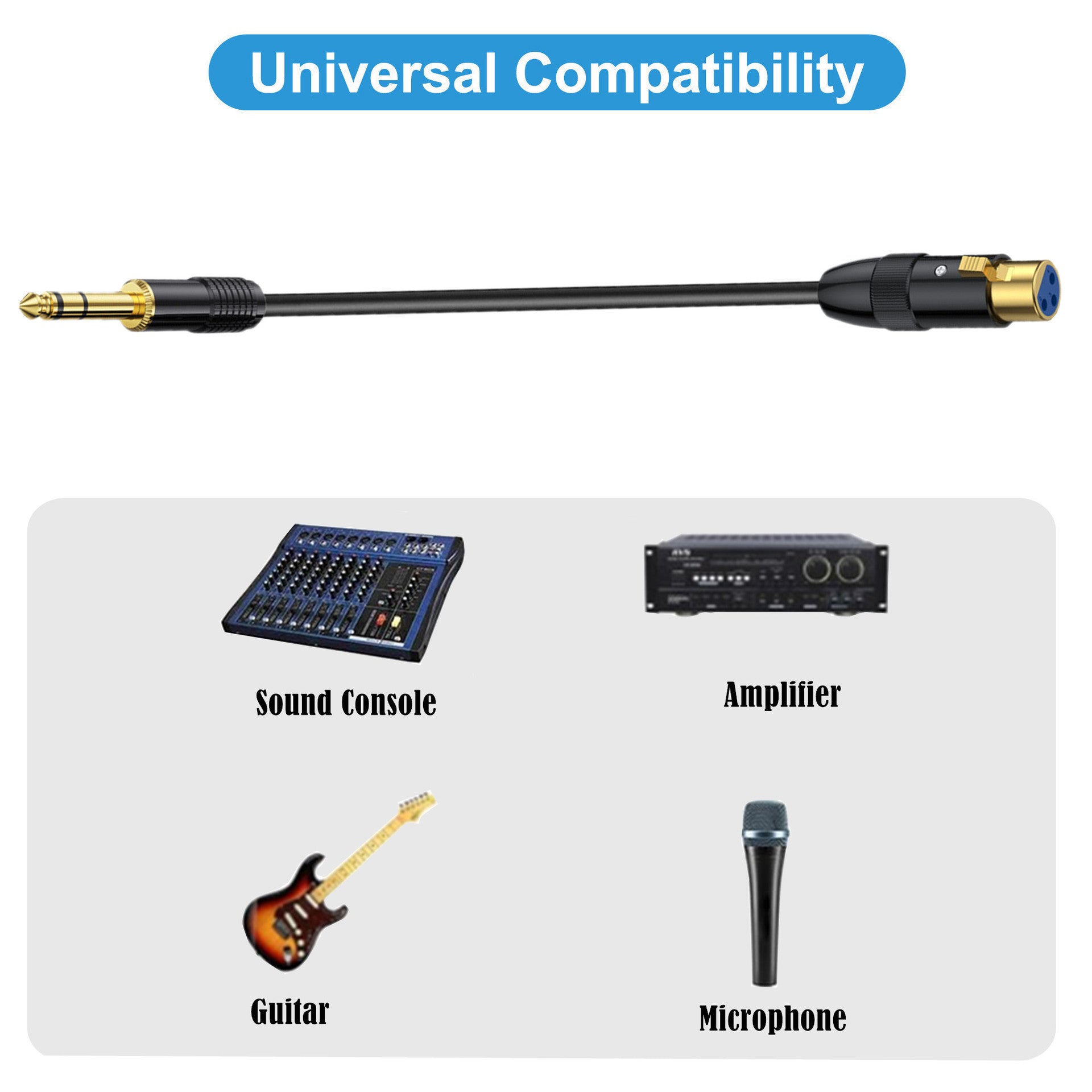 XLR Female to 1/4 TRS Microphone Cable, 6.35mm Stereo Jack to 3pin XLR Female Balanced Interconnect Microphone Cable