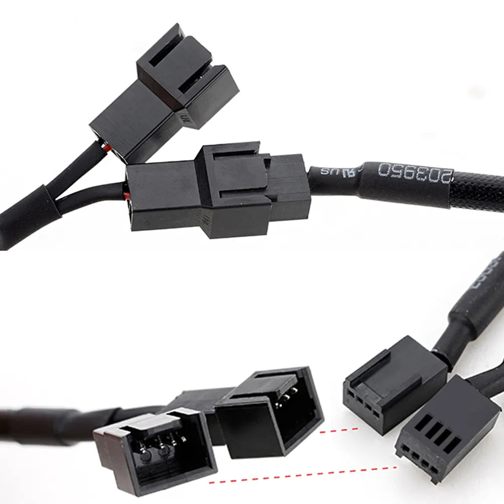 4 Pin PWM Female to 3/4 Pin CPU PC Case Fan Power Splitter Cable