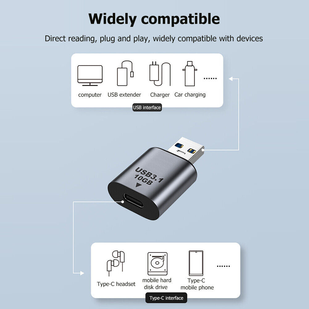 USB 3.0 A Male to USB C 3.1 Female Extension Adapter 10Gbps