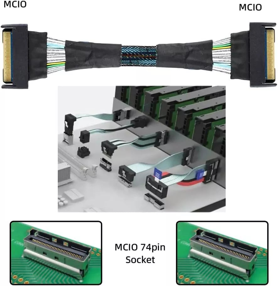 PCI-E 5.0 Mini Cool Edge IO MCIO STR PCI-E 8i 74Pin Male to 8i MCIO 74Pin Male Extender Cable