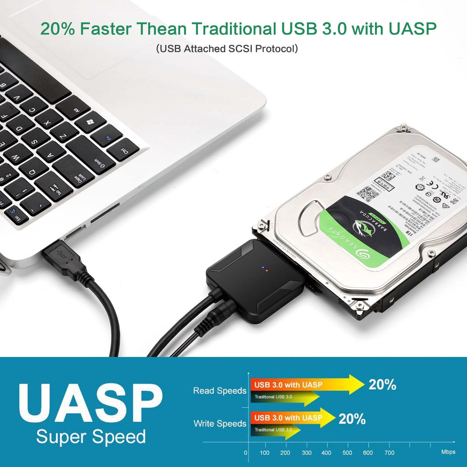 USB 3.0 to SATA Hard Drive Data Converter Cable