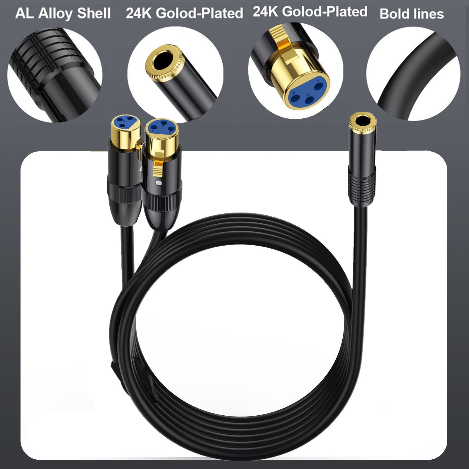 6.35mm 1/4" TRS Female to Dual XLR 3 Pin Female Y Splitter, TRS to XLR Dual Channel interconnect Audio Cable