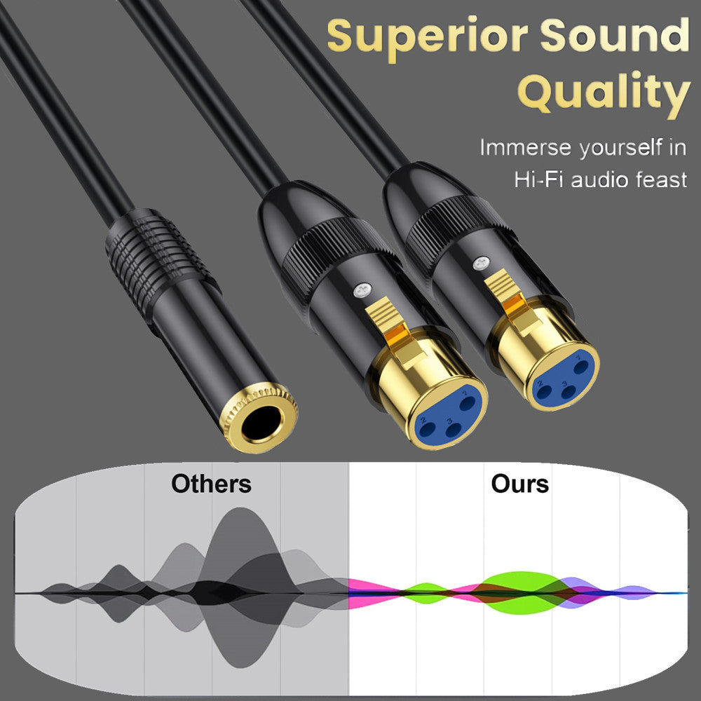 6.35mm 1/4" TRS Female to Dual XLR 3 Pin Female Y Splitter, TRS to XLR Dual Channel interconnect Audio Cable