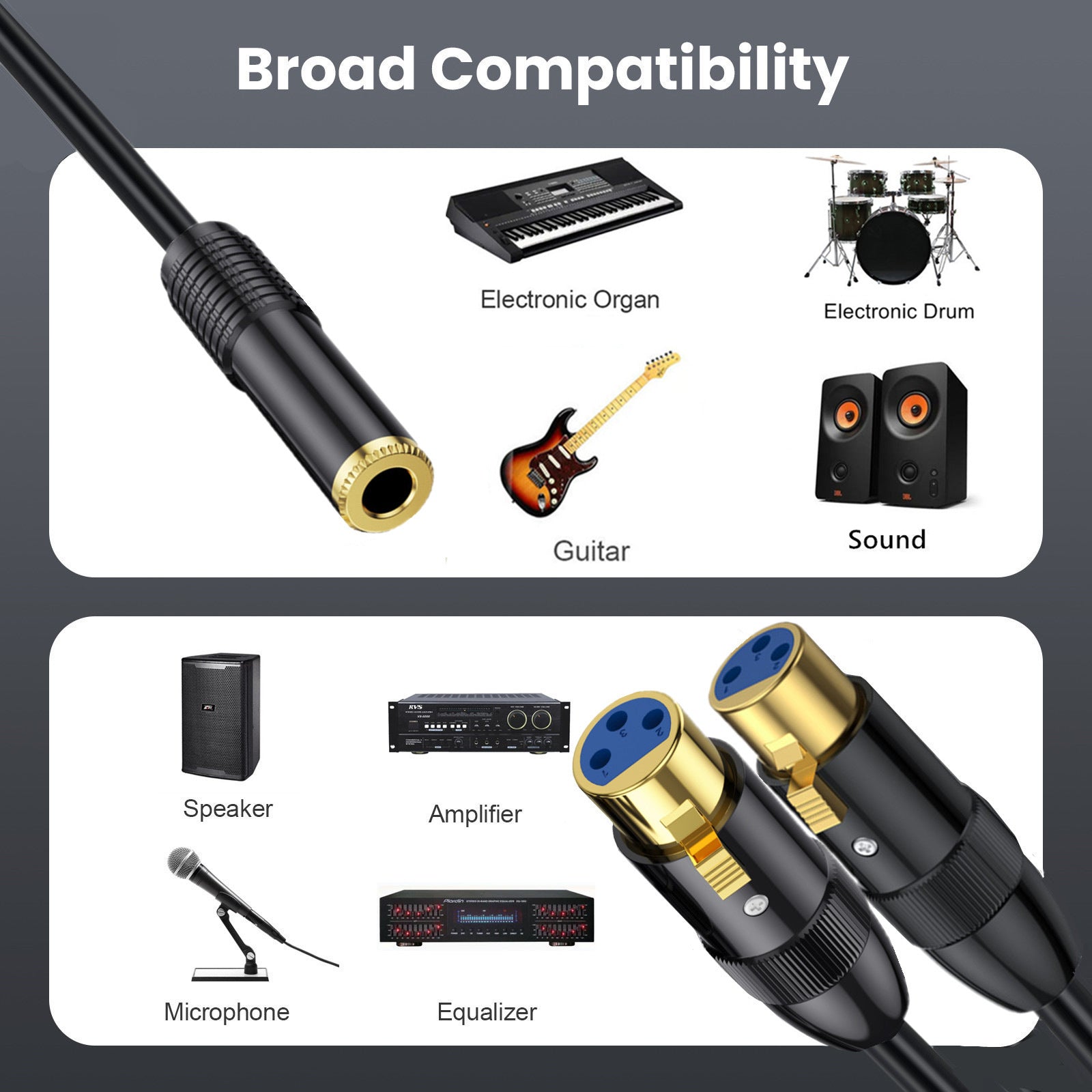 6.35mm 1/4" TRS Female to Dual XLR 3 Pin Female Y Splitter, TRS to XLR Dual Channel interconnect Audio Cable