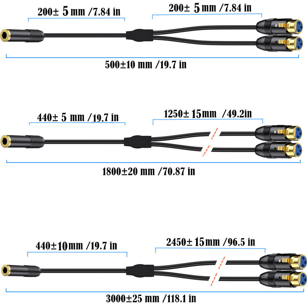 6.35mm 1/4" TRS Female to Dual XLR 3 Pin Female Y Splitter, TRS to XLR Dual Channel interconnect Audio Cable