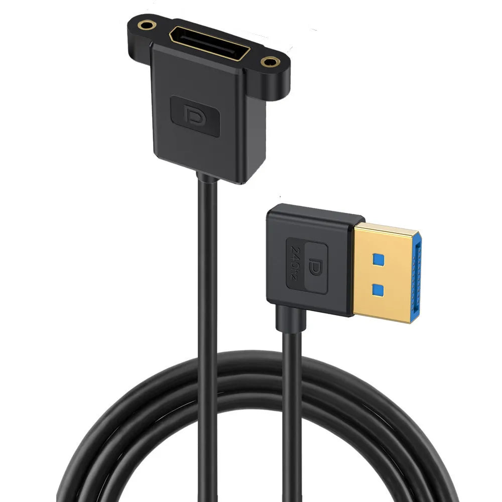 Displayport 1.4 Panel Mount Extension Cable, Ultra-HD DP Male to Female | Silicone 8K/60Hz | Right Angle