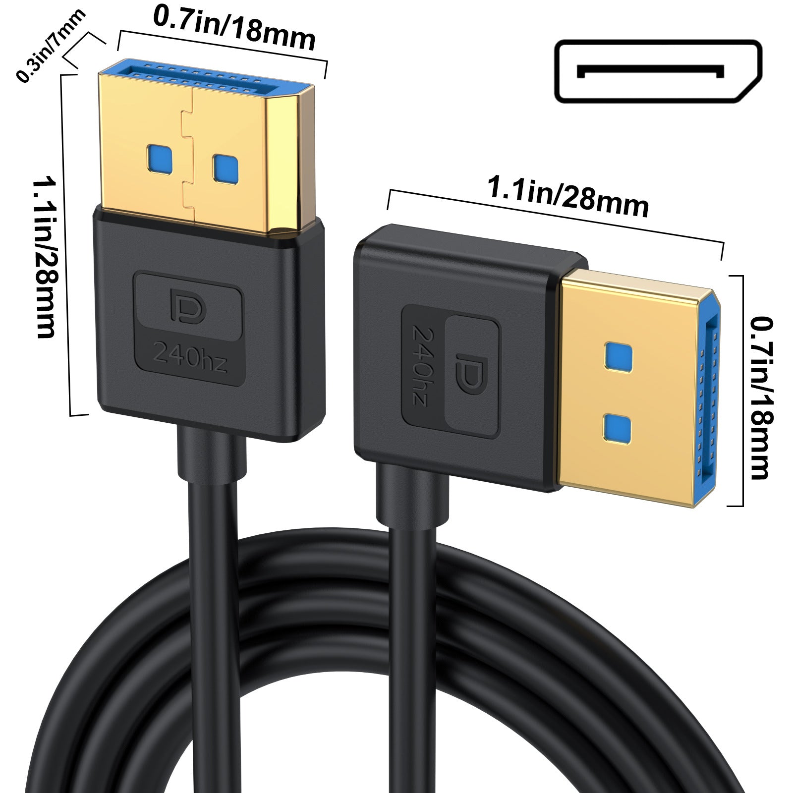 DisplayPort 1.4 DP to DP Cable, 8K60hz Ultra-HD Video Cable for Desktop Laptop Monitor | Right Angle