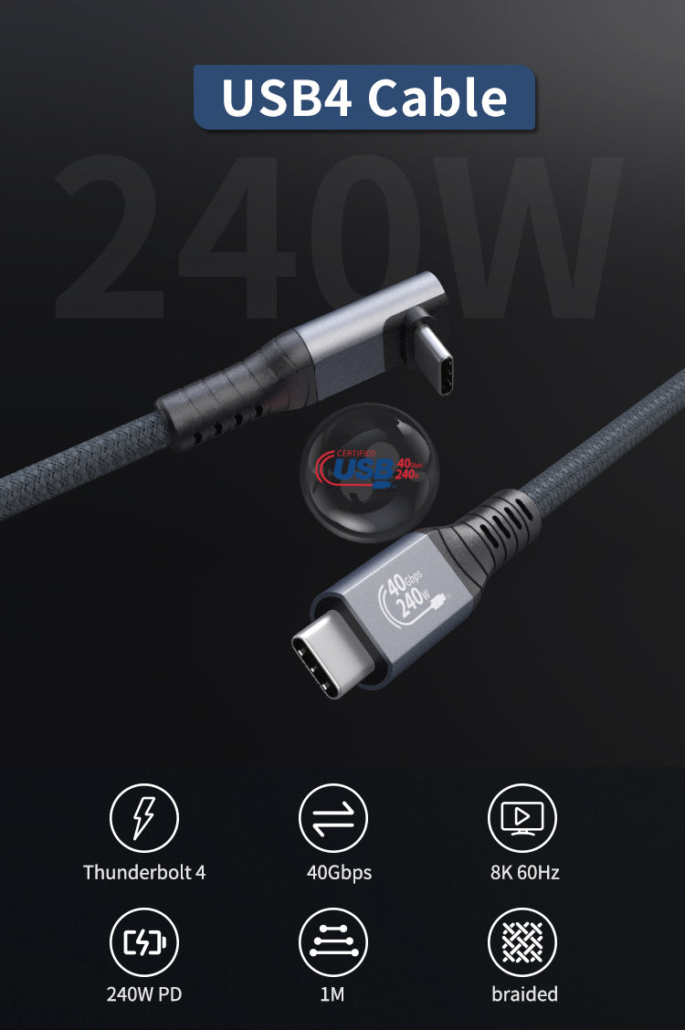 USB-C to USB-C USB 4.0 Cable 40Gbps 8K PD3.1 5A 240W 1m