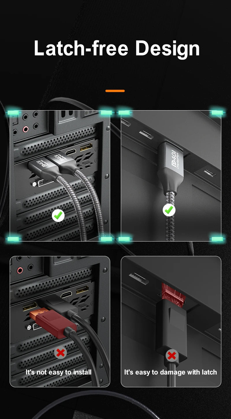 Displayport 2.1 to Displayport 2.1 Monitor Cable 8K 16K 60Hz 40Gbps