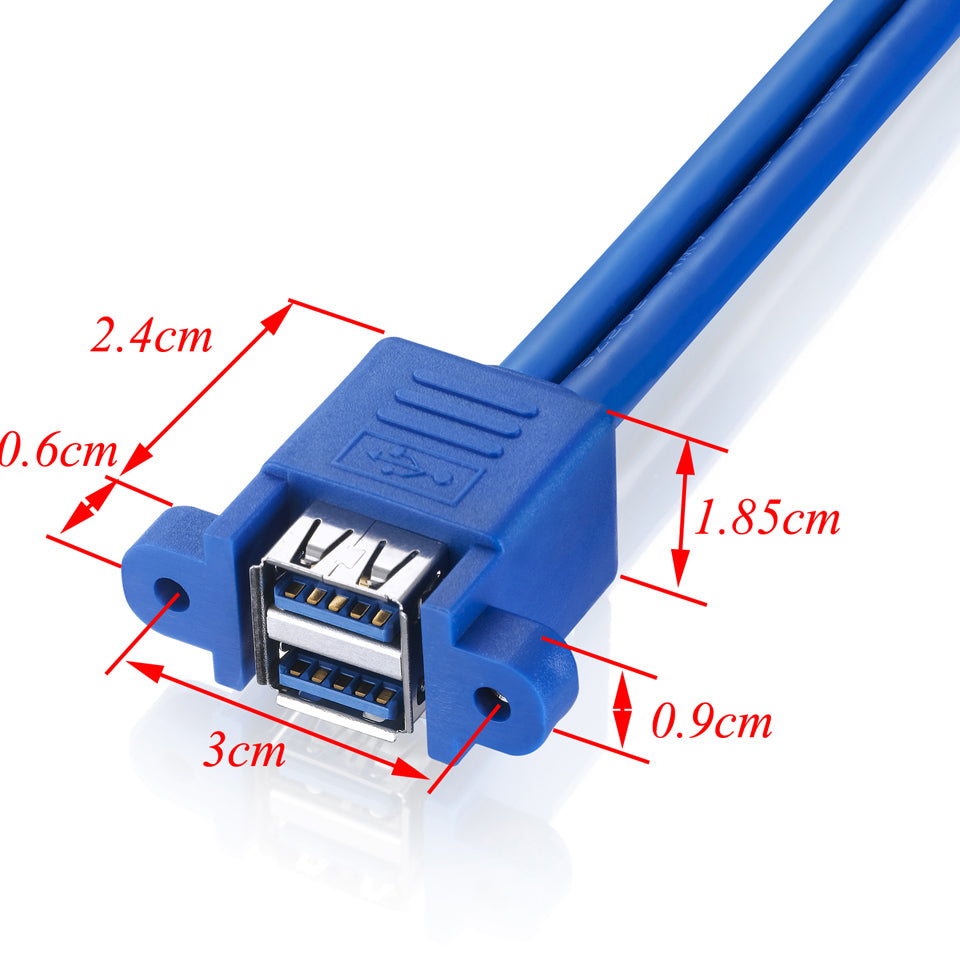 Motherboard 20Pin to Dual USB 3.0 A Female Panel Mount Cable 0.5m