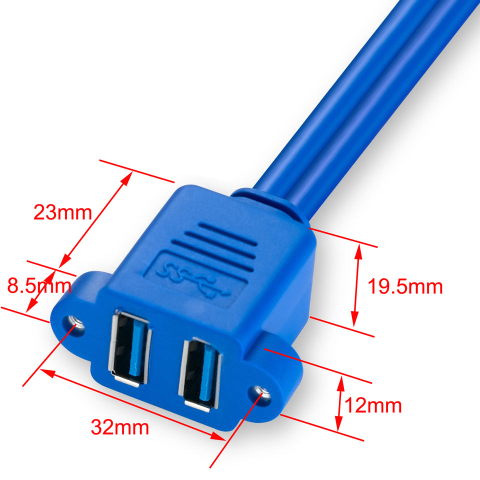 Motherboard 20 Pin to Dual USB 3.0 A Female Panel Mount Cable 0.5m