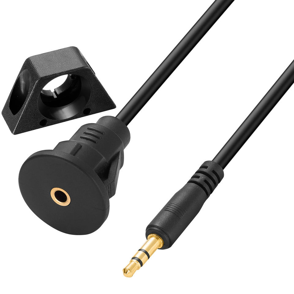 3.5mm 1/8" AUX Audio Jack Extension Cable with Mounting Panel for Car Boat and Motorcycle 1m