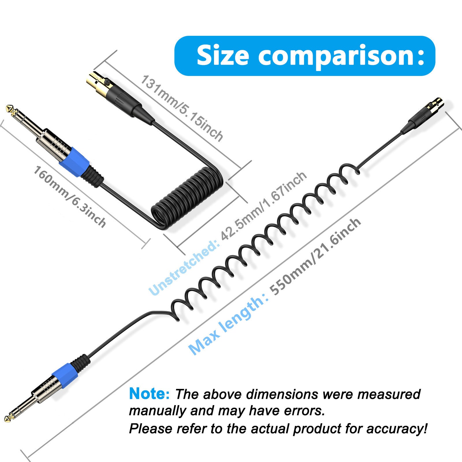 Mini 4 Pin XLR to 6.35mm Stereo Cable,  1/4 inch TRS to Mini Female XLR Microphone Aux Audio Coiled Cord