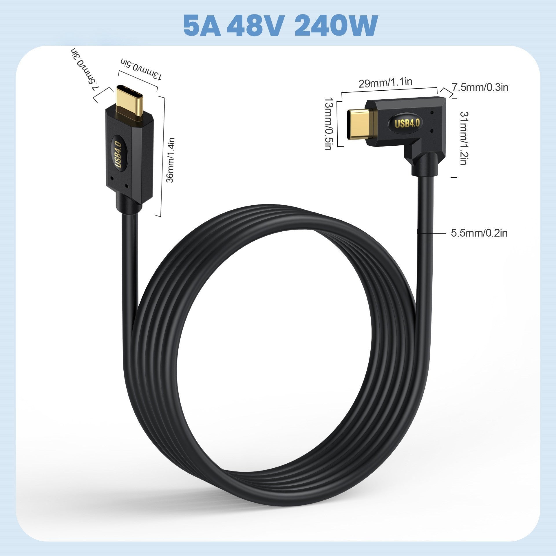 USB C High Speed Transmission USB4 Cable 240W 40Gbps 8K 60Hz Right Left Angle