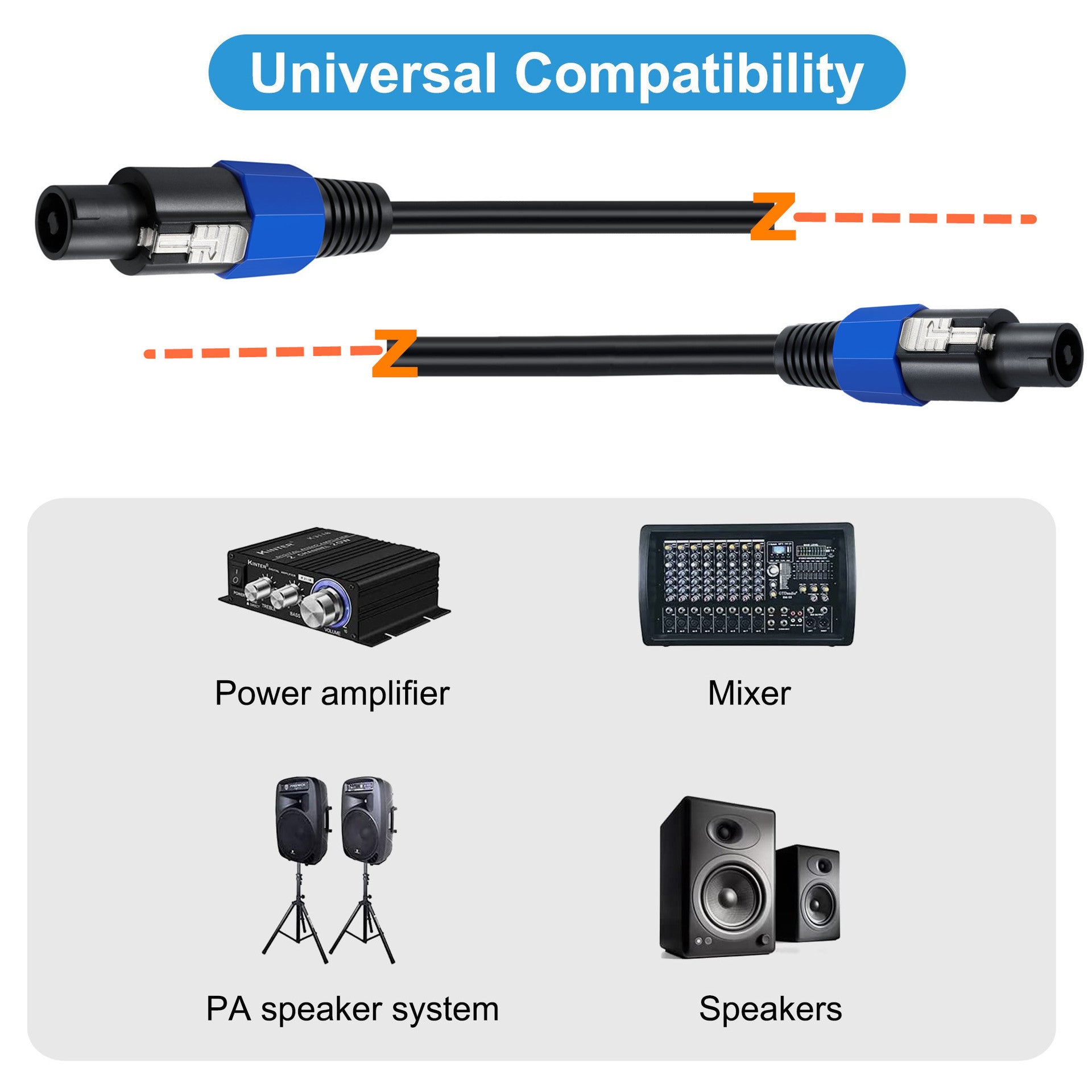 Speaker Cable 2 Pole Male to Male DJ Speaker Connector with Twist Lock 1.8m